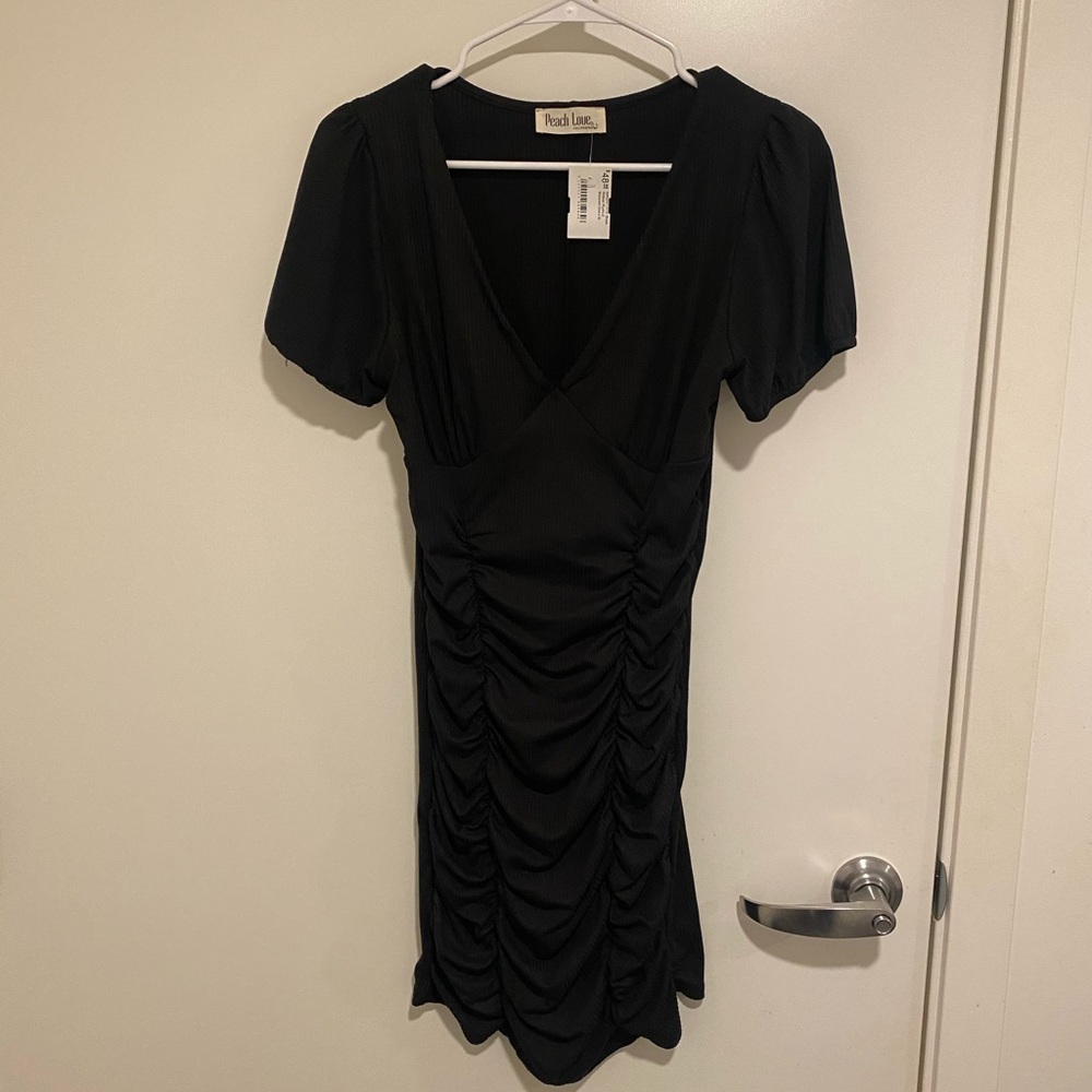 Dottie Couture Black Ribbed Mini Bodycon Dress